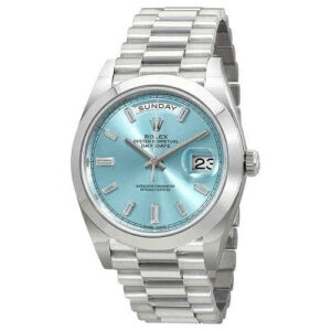 Day-Date 40 Platinum Ice Blue Index Dial & Smooth Domed Bezel-Time Of Replica