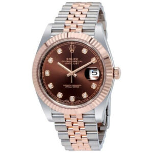 Datejust 41 Chocolate Diamond Dial Steel and 18K Everose Gold-Watches-Time Of Replica