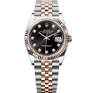 Rolex Datejust 36 Oyster Perpetual Oystersteel and Everose bright black, diamond-set dial Jubilee band Reference 126233