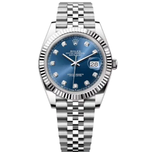 Rolex Datejust 41 Oyster Perpetual Oystersteel and white gold bright blue, diamond-set dial Jubilee band Reference 126334