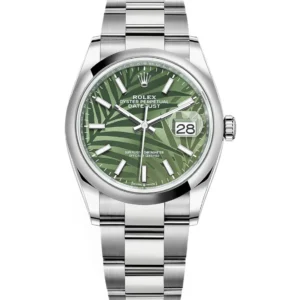 Rolex 36 Oyster Perpetual Oystersteel and Olive Green Palm Motif dial Oyster band Reference 126200