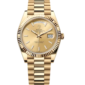 Rolex Day-Date 40 Oyster Perpetual 18 ct yellow gold champagne-colour dial fluted bezel President band Reference 228238