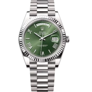 Rolex Day-Date 40 Oyster Perpetual 18 ct white gold olive-green dial fluted bezel President band Reference 228239