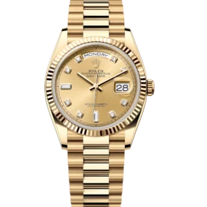Rolex Day-Date 36 Oyster Perpetual 18 ct yellow gold champagne-colour, diamond-set dial fluted bezel President band Reference 128238