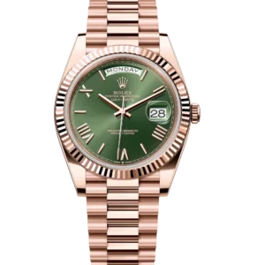 Rolex Day-Date 40 Oyster Perpetual 18 ct Everose gold olive-green dial fluted bezel President band Reference 228235