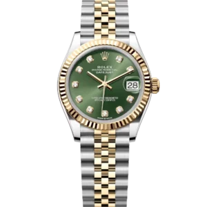 Rolex Datejust 31 Oyster Perpetual Oystersteel and yellow gold olive-green, diamond-set Jubilee band Reference 278273