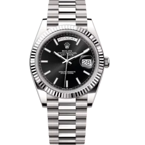 Rolex Day-Date 40 Oyster Perpetual 18 ct white gold bright black dial fluted bezel President band Reference 228239