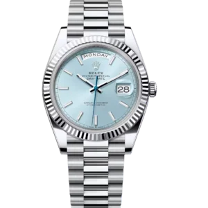 Rolex Day-Date 40 Oyster Perpetual platinum ice-blue dial fluted bezel President band Reference 228236