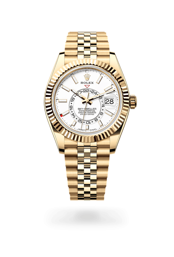 ROLEX SKY-DWELLER White Dial Yellow Gold  - Jubilee Band REF: 336938