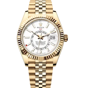 Rolex Sky-Dweller 42 Oyster Perpetual 18 ct yellow gold intense white dial Jubilee band Reference 336938