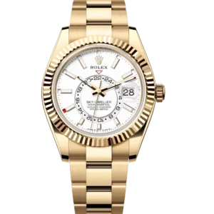 Rolex Sky-Dweller 42 Oyster Perpetual 18 ct yellow gold intense white dial Oyster band Reference 336938