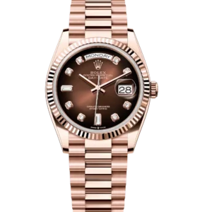 Rolex Day-Date 36 Oyster Perpetual 18 ct Everose gold brown ombré, diamond-set dial fluted bezel President band Reference 128235