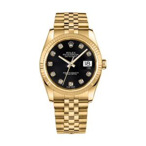Rolex Datejust 36 Oyster Perpetual Oystersteel and yellow gold bright black, diamond-set dial Jubilee band Reference 116208