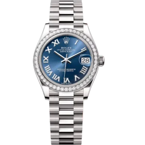 Rolex Datejust 31 Oyster Perpetual 18 ct white gold bright blue dial President band Reference 278289RBR