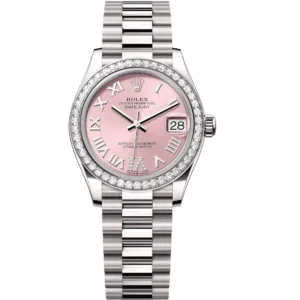 Rolex Datejust 31 Oyster Perpetual 18 ct white gold pink, diamond-set dial President band Reference 278289RBR
