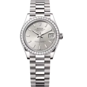 Rolex Datejust 31 Oyster Perpetual 18 ct white gold silver dial President band Reference 278289RBR