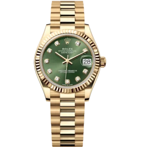 Rolex Datejust 31 Oyster Perpetual 18 ct yellow gold olive-green, diamond-set dial President band Reference 278278