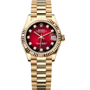 Rolex Datejust 31 Oyster Perpetual 18 ct yellow gold red ombré, diamond-set dial President band Reference 278278