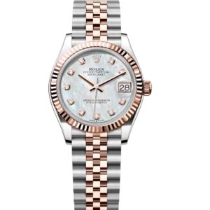 Rolex Lady-Datejust 28 Oyster Perpetual Oystersteel and Everose gold white mother-of-pearl, diamond-set dial Jubilee band Reference 279171
