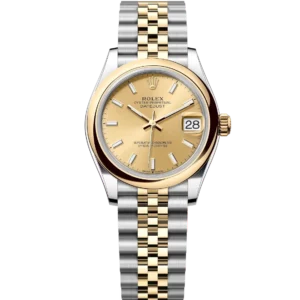 This Oyster Perpetual Datejust 31 in Oystersteel and yellow gold features a champagne-colour dial and a Jubilee bracelet.