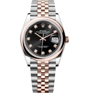 Rolex Datejust 36 Oyster Perpetual Oystersteel and Everose gold bright black, diamond-set dial Jubilee band Reference 126201