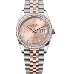 Rolex Datejust 36 Oyster Perpetual Oystersteel and Everose gold rosé colour, diamond-set dial Jubilee band Reference 126281RBR