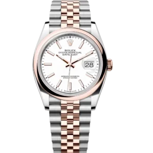 Rolex Datejust 36 Oyster Perpetual Oystersteel and Everose gold white dial Jubilee band Reference 126201