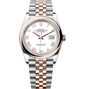 Rolex Datejust 36 Oyster Perpetual Oystersteel and Everose gold white dial Jubilee band Reference 126201