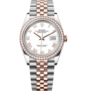 Rolex Datejust 36 Oyster Perpetual Oystersteel and Everose gold white dial Jubilee band Reference 126281RBR