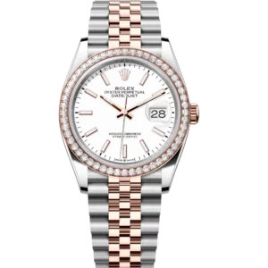 Rolex Datejust 36 Oyster Perpetual Oystersteel and Everose gold white dial Jubilee band Reference 126281RBR