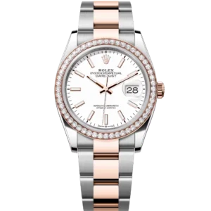 Rolex Datejust 36 Oyster Perpetual Oystersteel and Everose gold white dial Oyster band Reference 126281RBR