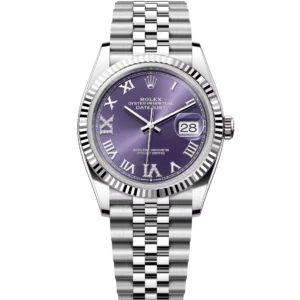 Rolex Datejust 36 Oyster Perpetual Oystersteel and white gold aubergine, diamond-set dial Jubilee band Reference 126234