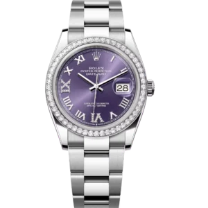 Rolex Datejust 36 Oyster Perpetual Oystersteel and white gold aubergine, diamond-set dial Oyster band Reference 126284RBR