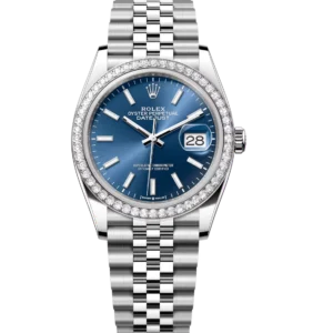 Rolex Datejust 36 Oyster Perpetual Oystersteel and white gold bright blue dial Jubilee band Reference 126284RBR