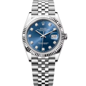 Rolex Datejust 36 Oyster Perpetual Oystersteel and white gold bright blue, diamond-set dial Jubilee band Reference 126234