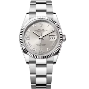 Rolex Datejust 36 Oyster Perpetual Oystersteel and white gold silver, diamond-set dial Oyster band Reference 126234