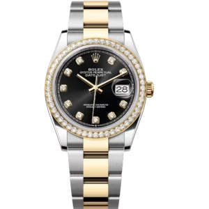 Rolex Datejust 36 Oyster Perpetual Oystersteel and yellow gold bright black, diamond-set dial Oyster band Reference 126283RBR