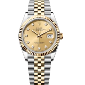 Rolex Datejust 36 Oyster Perpetual Oystersteel and yellow gold champagne colour, diamond-set dial Jubilee band Reference 126233