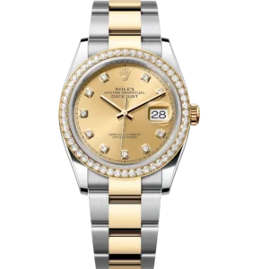 Rolex Datejust 36 Oyster Perpetual Oystersteel and yellow gold champagne colour, diamond-set dial Oyster band Reference 126283RBR