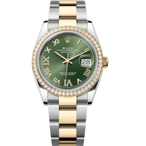 Rolex Datejust 36 Oyster Perpetual Oystersteel and yellow gold olive-green, diamond-set dial Oyster band Reference 126283RBR