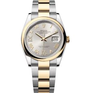 Rolex Datejust 36 Oyster Perpetual Oystersteel and yellow gold silver, diamond-set dial Oyster band Reference 126203