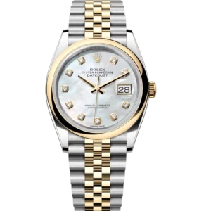 Rolex Lady-Datejust 28 Oyster Perpetual Oystersteel and yellow gold white mother-of-pearl, diamond-set dial Jubilee band Reference 279163