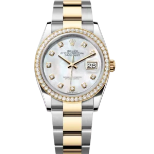 Rolex Datejust 31 Oyster Perpetual Oystersteel and yellow gold white mother-of-pearl, diamond-set dial Oyster band Reference 278383RBR