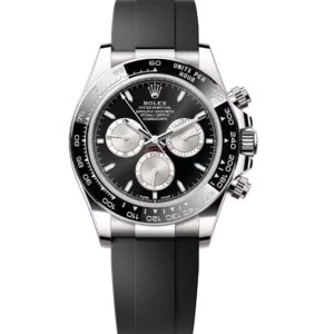 Rolex Cosmograph Daytona 40 Oyster Perpetual 18 ct white gold bright black and steel dial Oysterflex band Reference 126519LN
