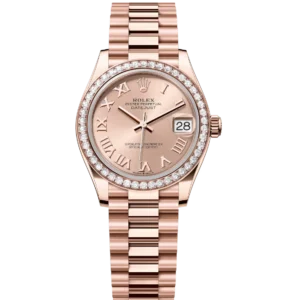 This Oyster Perpetual Datejust 31 in 18 ct Everose gold features a rosé-colour dial and a President band.