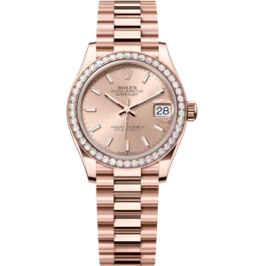 This Oyster Perpetual Datejust 31 in 18 ct Everose gold features a rosé-colour dial and a President band.
