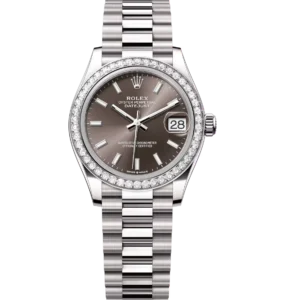 Rolex Datejust 31 Oyster Perpetual 18 ct white gold dark grey dial President band Reference 278289RBR