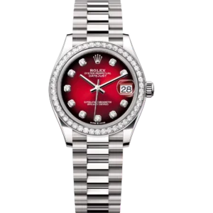 Rolex Datejust 31 Oyster Perpetual 18 ct white gold red ombré, diamond-set dial President band Reference 278289RBR