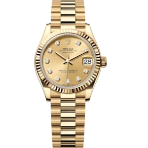 Rolex Datejust 31 Oyster Perpetual 18 ct yellow gold champagne colour, diamond-set dial President band Reference 278278