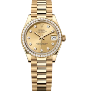 Rolex Datejust 31 Oyster Perpetual 18 ct yellow gold champagne colour, diamond-set dial President band Reference 278288RBR